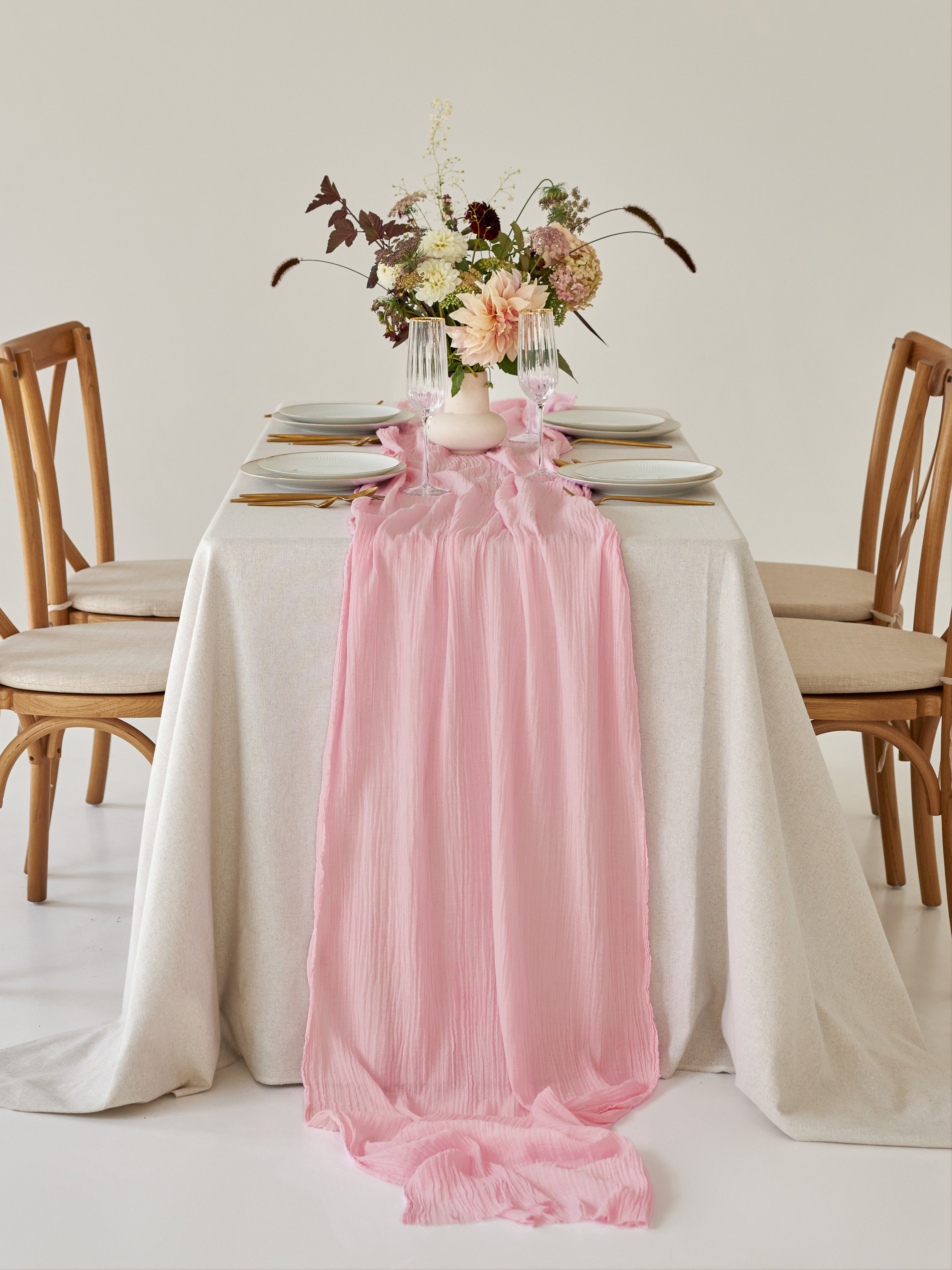 pink dresser runner Rose Pink Cheesecloth Table Runner | Sheer Gauze Tablecloth Dcor for Bridal Shower, Bachelorette Party, Baby Shower Princess Birthday Party