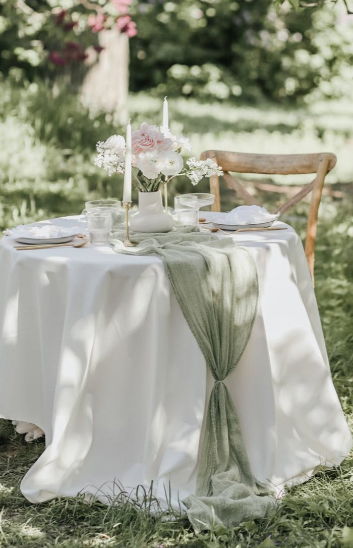 olive cheesecloth table runner